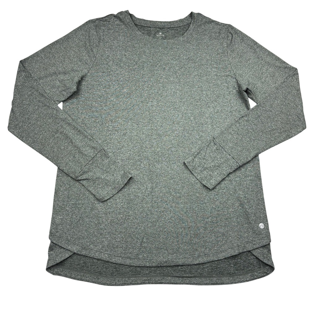 Apana Womens Large Gray Heather Activewear Top Long Sleeve Tulip Cuff Yoga Shirt
